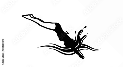 A black silhouette of a diver plunging into water, creating a splash