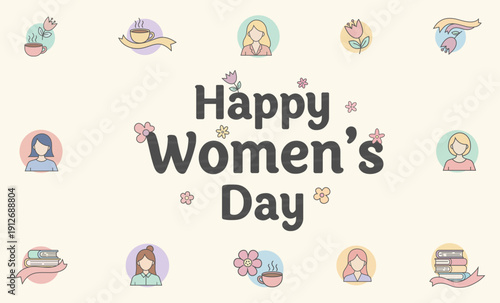 Pastel happy women day illustrator background. Flat design style background.