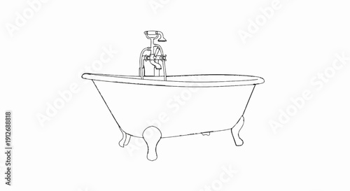 A clawfoot bathtub with a vintage faucet sits against a white background