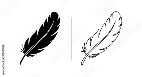 Black and white feather pair, minimalist design, vector illustration, simple art Vector
