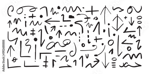 Hand drawn doodle icons arrows shapes and symbols for creative graphic design element decoration assets