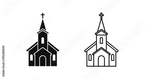 Two church icons, one black and white, one color, simple and modern design Vector