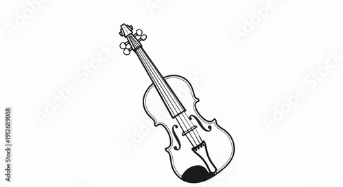 A black and white sketch of a violin, angled diagonally on a white background