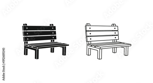 Modern bench designs for park and garden furniture, minimalist outdoor seating Vector