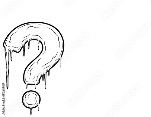 A dripping question mark, rendered in black outline on a white background