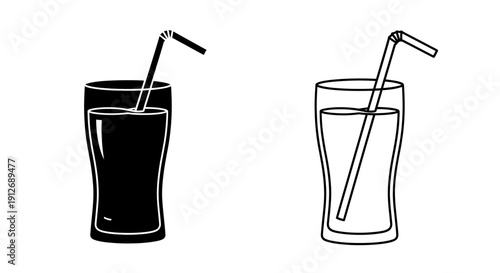 Two glasses of beverages with straws, drink, beverage, glass, straw, drinkware, refreshing, cold, summer Vector
