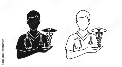Medical professionals with caduceus symbol illustration vector design Vector