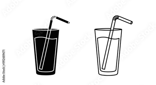 Two glasses of water with straws, one clear and one dark, illustration Vector