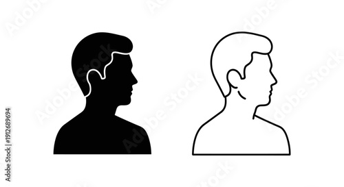 Minimalist silhouette portrait of man and woman in black and white Vector