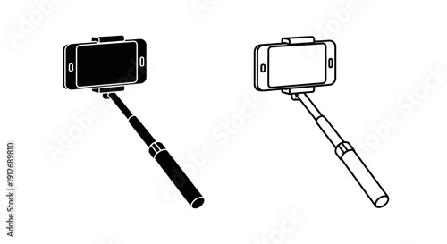 Selfie stick with smartphone for social media and travel photography Vector