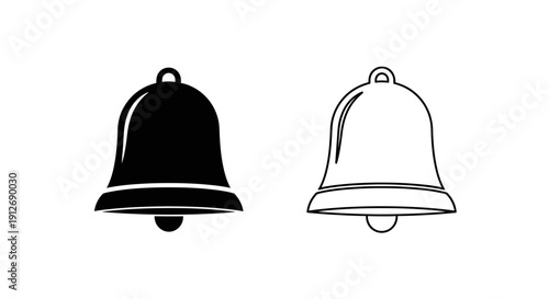 Two different bell illustrations, one black and white, other gray and white Vector