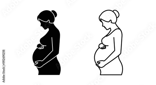 Pregnant women silhouette black and white vector illustration Vector
