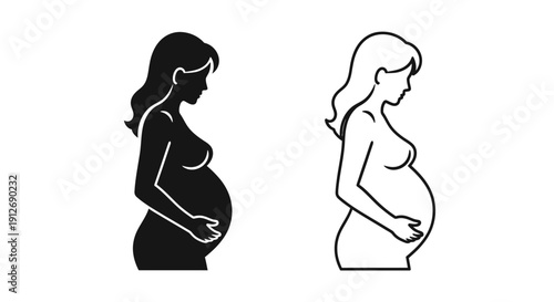 Pregnant women silhouette pregnancy health care motherhood expecting Vector