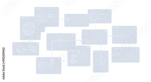 This illustration shows a structured business process flow diagram designed to represent workflows, planning systems, and operational steps. It visually organizes information into clear blocks connect