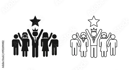 Diverse group of people celebrating with stars and awards, unity and success concept Vector