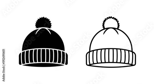 Winter hat designs with pom pom top for men and women, cozy knit caps for cold weather Vector