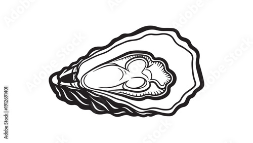 Minimalist black and white oyster shell vector illustration