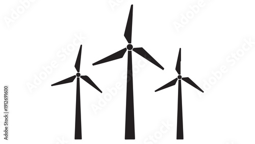 Minimalist black and white wind turbine vector illustration