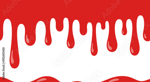 Red liquid drips down a white background in a graphic illustration 