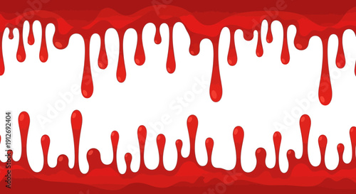 Red liquid drips down on white background in graphic illustration 