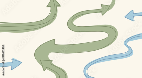 Green and blue arrows pointing in different directions on a white background