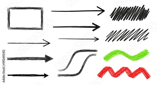 Hand drawn arrows and shapes on white background 