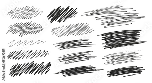 Mix of various brush strokes and lines in black on white background