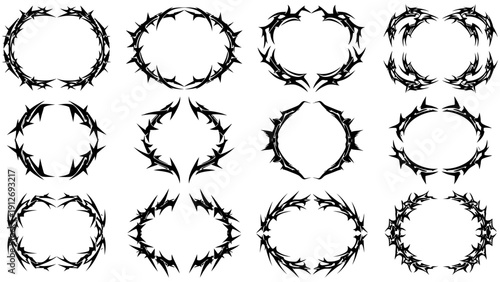 black tribal thorny frames and borders edgy graphic design elements perfect for bold tattoo art logos and modern branding projects.