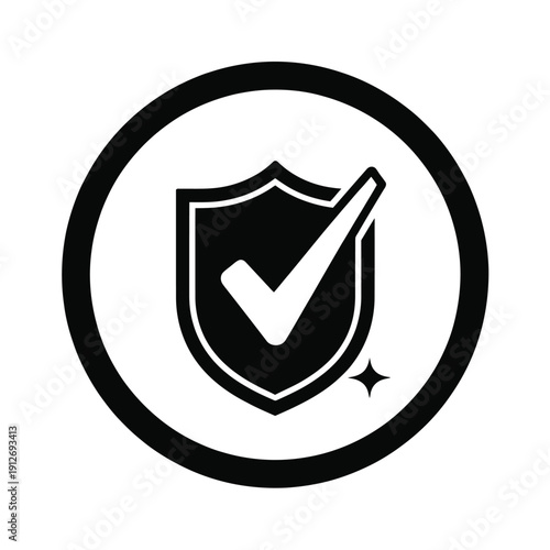 Shield with check mark and star vector icon idea, security with premium quality sign symbol, safety excellent protection, simple graphic design, verified emblem for top ranked digital security visuals