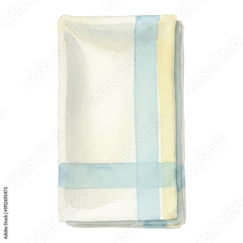 Fabric Napkin with Soft Summer Colors, Watercolor Vector Illustration Isolated on White
