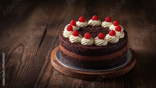 Wallpaper Mural Chocolate layer cake on wood table Torontodigital.ca