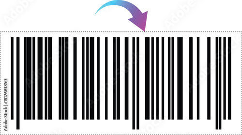 Barcode Illustration With Arrow Pointer, Product Code Graphic for Retail Inventory and Scanning Applications