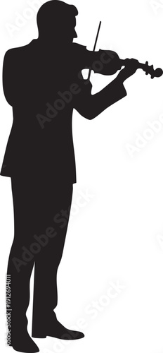 Person standing and playing a violin with a bow silhouette isolated on white background minimalist musical performance and violinist illustration
