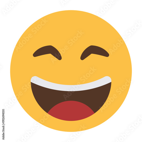Happy laughing face emoji icon with closed eyes isolated on transparent background.
