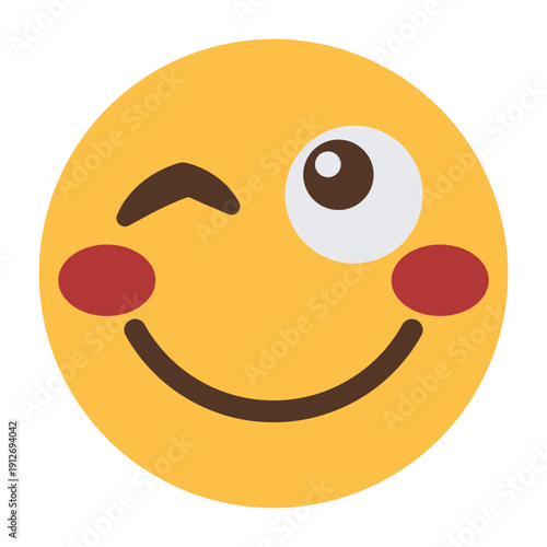 Winking face emoji icon with blush cheeks and smile isolated on transparent background.
