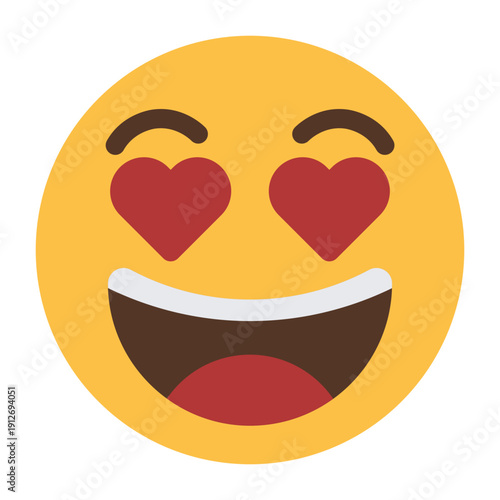 Love face emoji icon with heart eyes and big smile isolated on transparent background.
