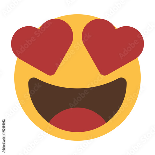 Heart eyes emoji icon with big open smile isolated on transparent background.