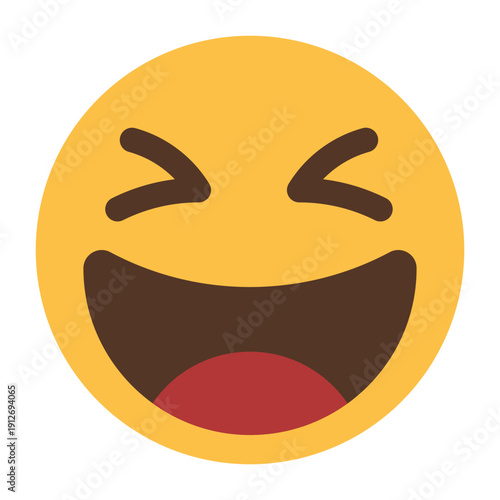 Laughing face emoji icon with closed eyes and big open mouth isolated on transparent background.