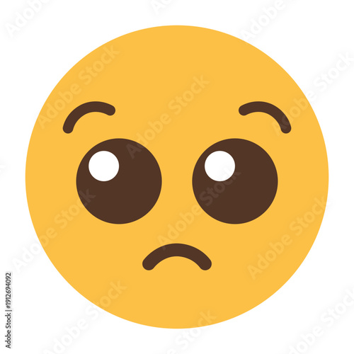 Sad worried face emoji icon with frown mouth isolated on transparent background.
