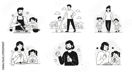 Set of people vector illustration silhouettes icons father with family to parenting
