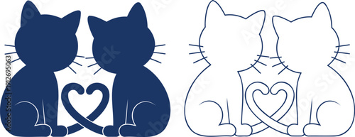 Two blue cats forming a heart with tails