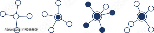 Four abstract dark blue and white node connection diagrams