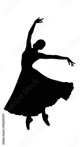 Artistic Black Silhouette Depicting an Elegant Female Ballet Dancer in Graceful Motion