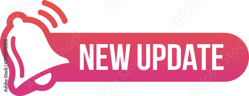 Red gradient bell with new update text notification