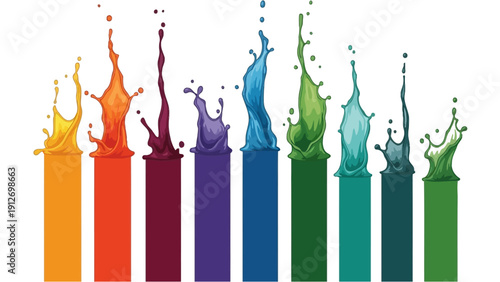 colorful paint splashes dynamically erupting in a vibrant spectrum illustrating creative design artistic expression and liquid motion art.