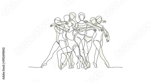 continuous line art of graceful ballet dancers in various poses illustrating fluid movement artistic expression and elegant performance art.