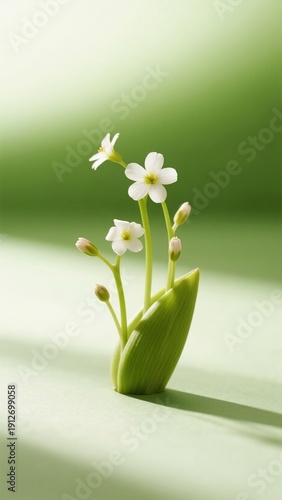 Fresh White Flowers and Green Leaves Close-up