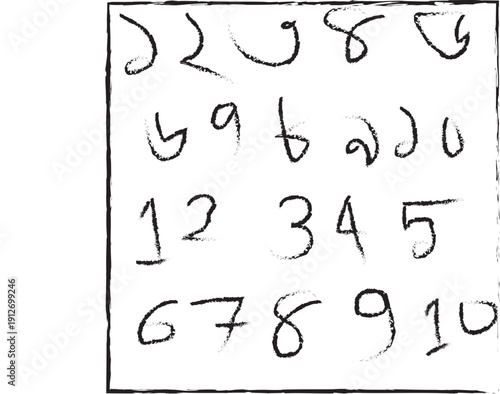 Handwritten numbers 1 to 10 on lined paper for education and learning concepts