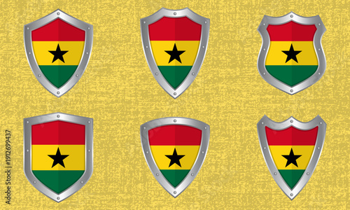 Free Download Set of metal shields with the Ghana flag - GFXLoad