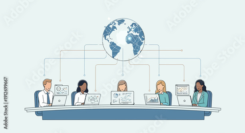 Global Business Team Meeting with World Map Connection.